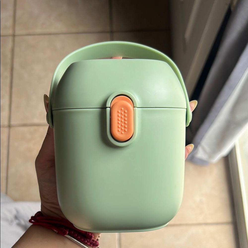 Mint Green Baby Formula Container/ Lunch Box with Orange Accent (Scoop included)